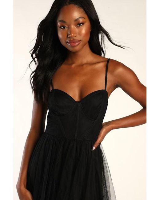 Lulus Black Tulle-Y Amazing Tulle Sleeveless Bustier Maxi Dress