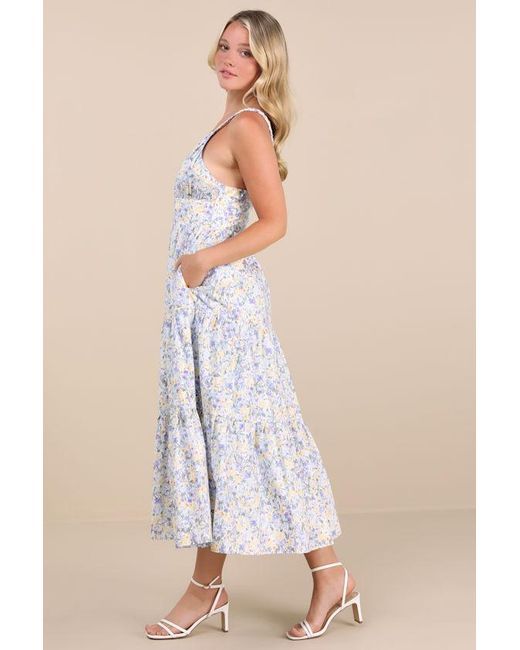 Lulus White Brightly Blossoming Floral Tiered Midi Dress