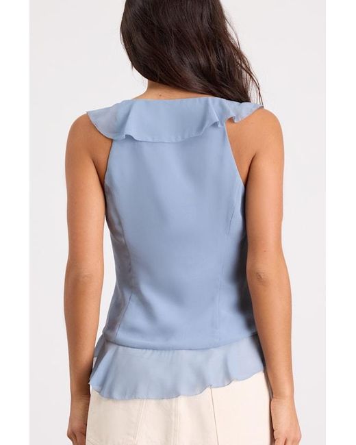 Lulus Blue Ivanna Ruffled Tie-Front Tank Top