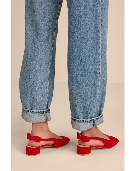 Lulus Blue Laylaa Suede Bow Slingback Low Heel Pumps