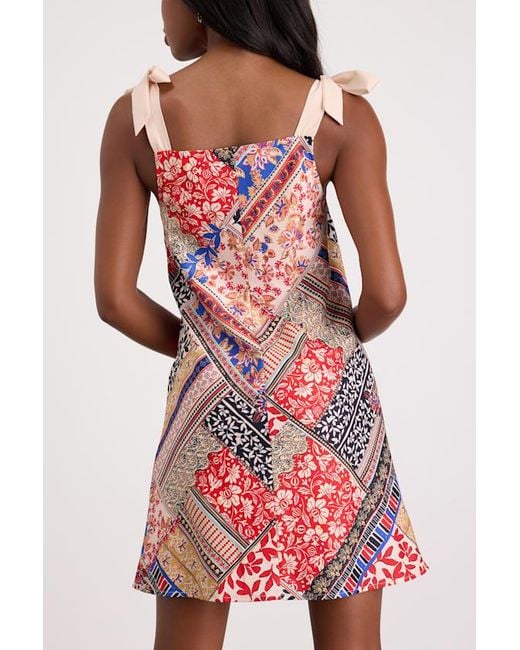 Lulus Red Ximena Multi Print Tie-Strap Mini Dress