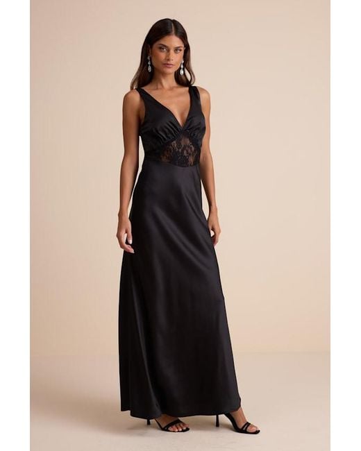 Lulus Women's Natural Toulouse Satin Lace Maxi Dress - hulwithkids.com