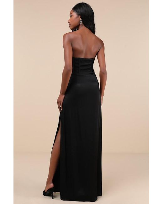 Lulus Black Extraordinary Presence Satin Strapless Maxi Dress