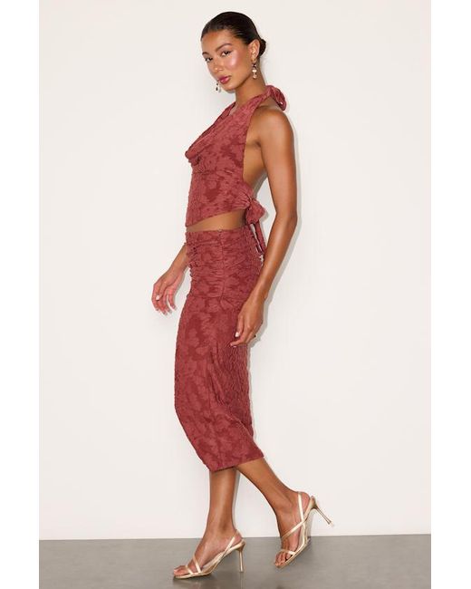 Lulus Red Lyta Rusty Rose Floral Jacquard Two-Piece Midi Dress