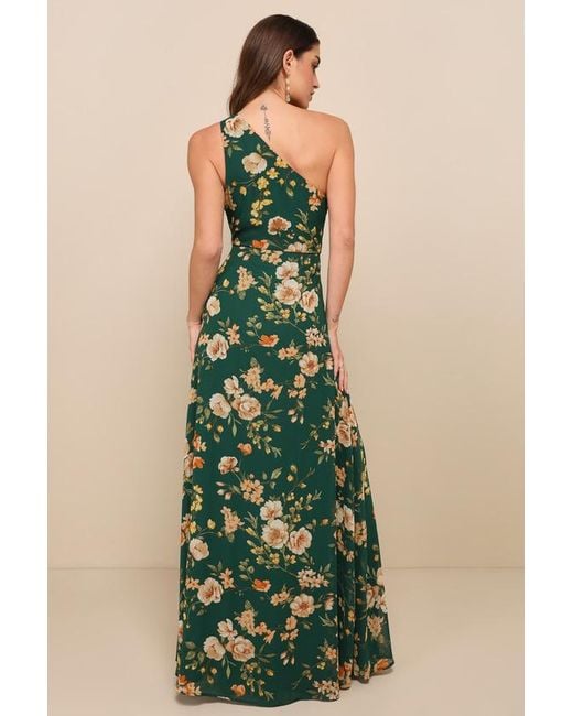 Lulus Blue Elegant Admiration Floral One-Shoulder Maxi Dress