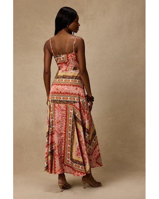 Lulus Brown Cerina Multi Boho Print Satin Wrap Maxi Dress