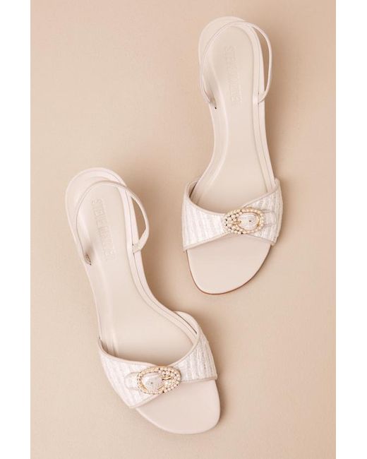 Steve Madden Natural Henrietta Pearl Tweed Pearl Slingback High Heel Sandals