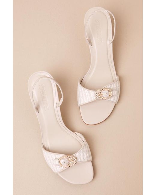 Steve Madden Natural Henrietta Pearl Tweed Pearl Slingback High Heel Sandals
