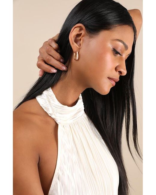 Lulus Natural Vasha Rhinestone Huggie Hoop Earrings