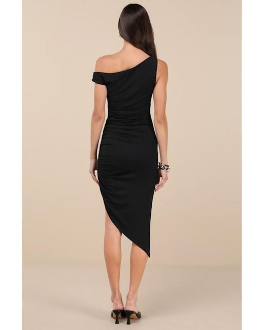 Lulus Natural Incredibly Posh Ruched Asymmetrical Midi Dress