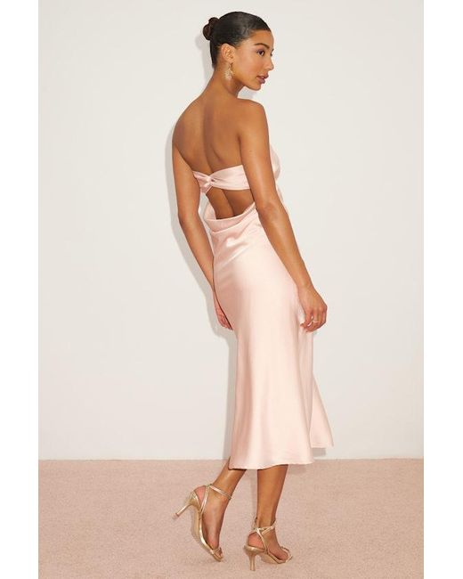 Lulus Natural Effortless Bliss Satin Strapless Cowl Back Midi Dress