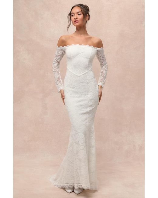 Lulus Natural Beloved Promise Lace Off-The-Shoulder Mermaid Maxi Dress