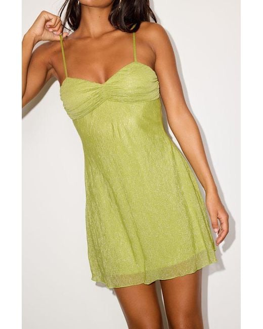 Lulus Green Isela Lime Lurex Slip Mini Dress
