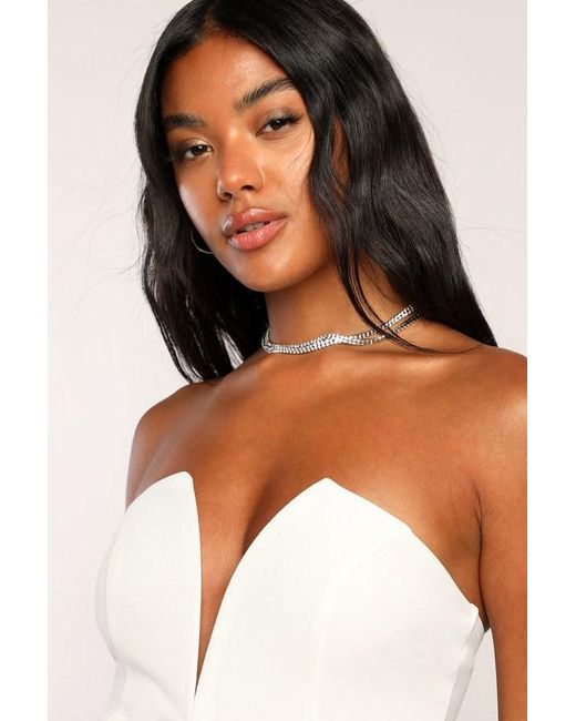 Lulus White Babe Alert Notched Strapless Bodysuit