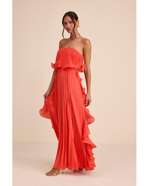 Lulus Red Andri Bright Pleated Ruffled Maxi Dress