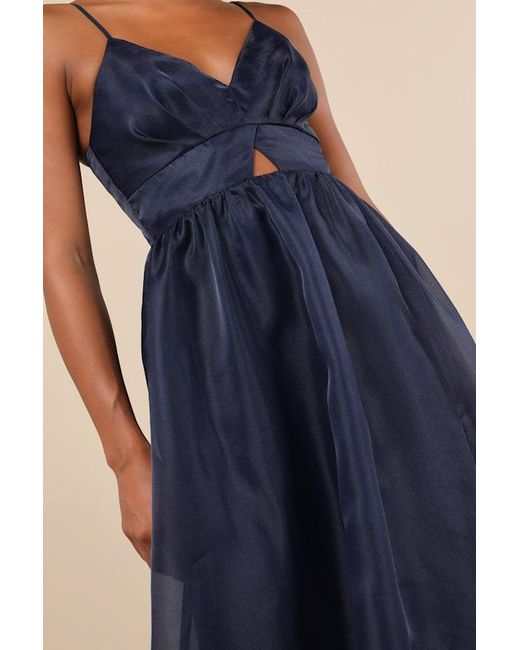 Lulus Blue Authentic Glamour Organza Sleeveless Cutout Maxi Dress