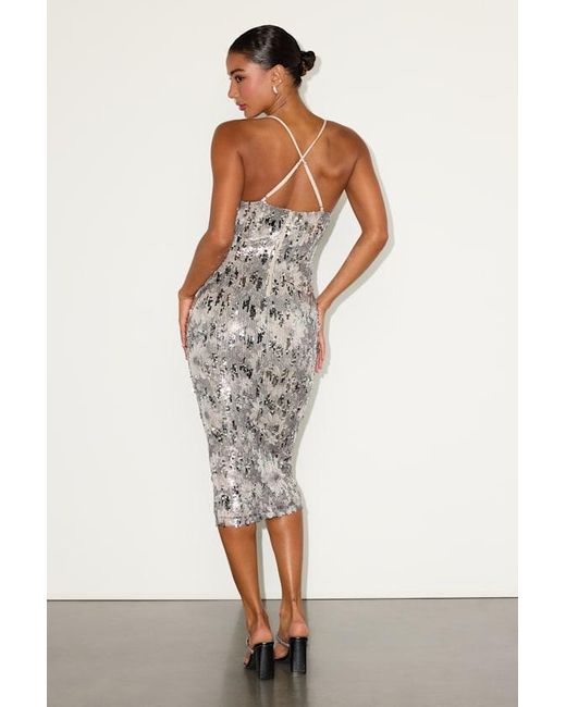 Lulus Metallic Kimma Multi Sequin Cowl Neck Midi Dress