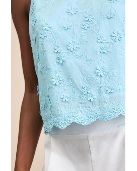 Lulus Blue Pleasant Personality Floral Embroidered Crew Neck Tank Top