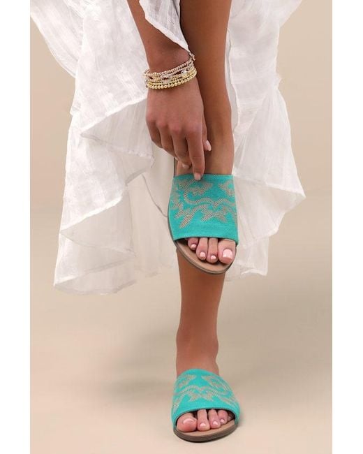 Dingo Blue Lasso Suede Leather Embroidered Slide Sandals