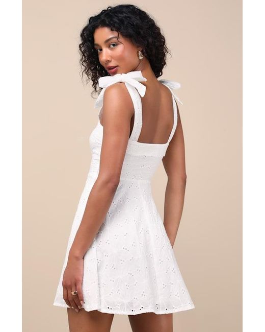 Lulus Natural Sneak A Kiss Floral Embroidered Tie-Strap Mini Dress
