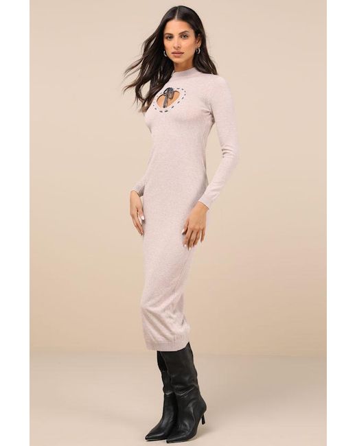Daisy Street Natural Beloved Presence Heather Cutout Midi Sweater Dress