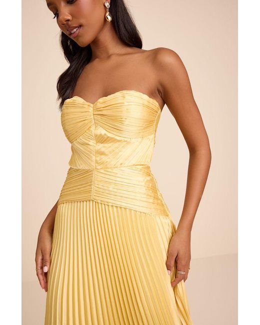 Lulus Yellow Elkay Pleated Satin Drop Waist Maxi Dress