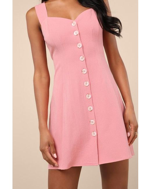 Lulus Pink Sarie Textured Button-Front Mini Dress