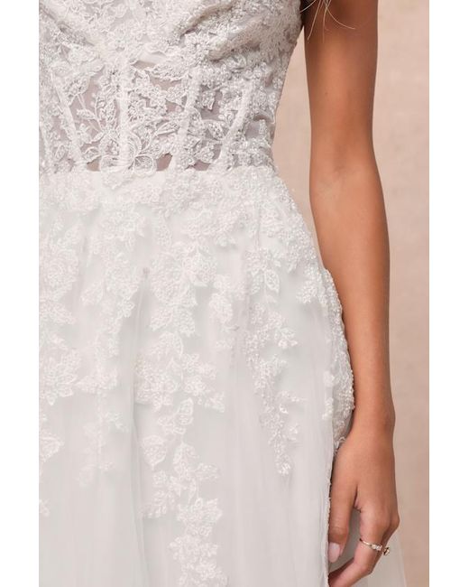 Lulus Natural Glorious Luxury Sheer Tulle Embroidered Beaded Maxi Dress