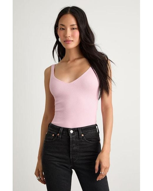 Lulus Pink Emberlin Ribbed Low-Back Sleeveless Bodysuit