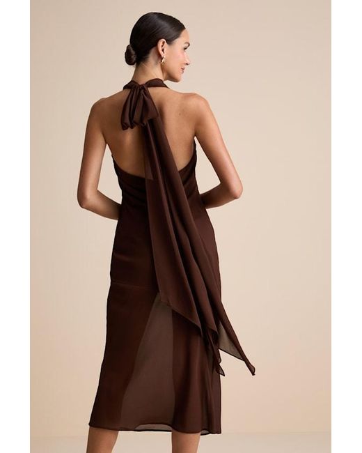 Lulus Brown Eshai Cowl Halter Midi Dress