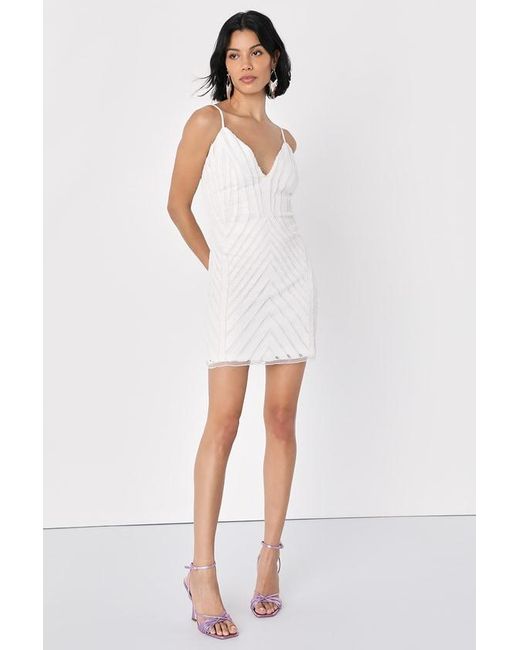 Lulus White Captivating Glow Sequin Sleeveless Mini Bodycon Dress