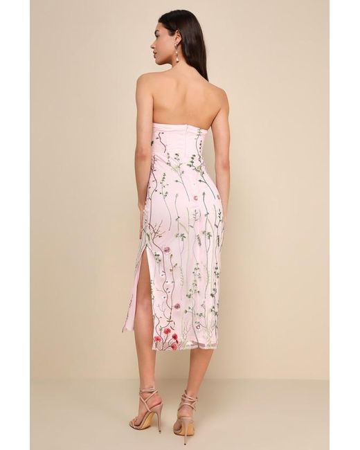 Lulus Natural Bold Botanicals Floral Embroidered Strapless Midi Dress