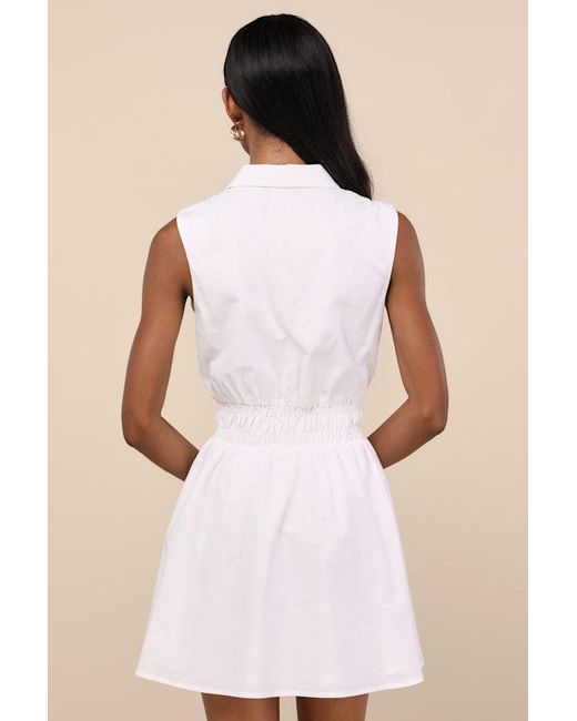 Lulus Natural Jaliyah Collared Button-Front Mini Dress