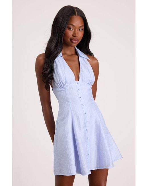 Lulus Blue Avella Striped Collared Mini Dress