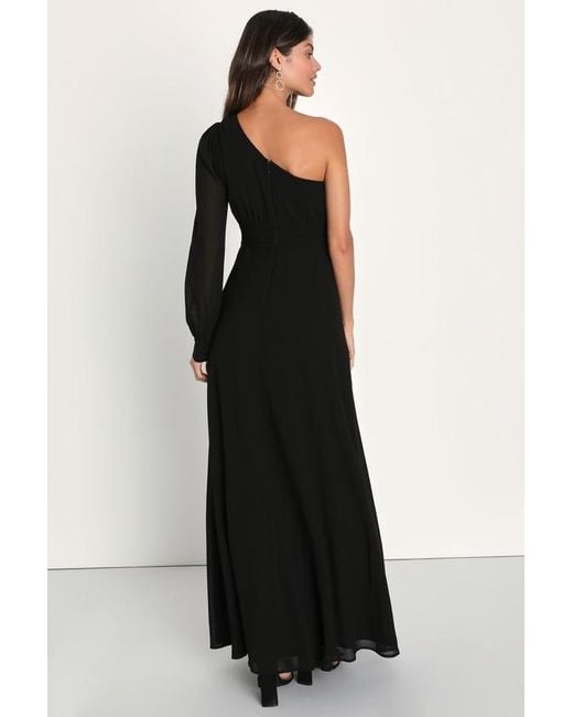 Lulus Black Graceful Elegance One-Shoulder Long Sleeve Maxi Dress