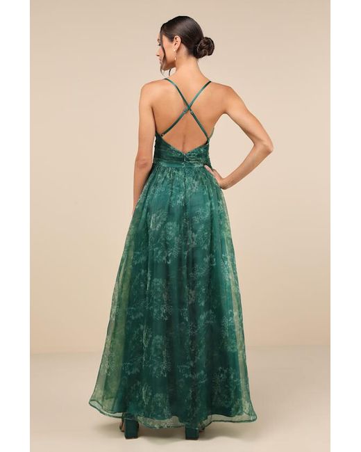 Lulus Green Romance That Wows Floral Print Organza Maxi Dress