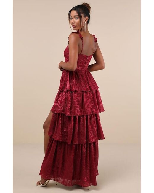 Lulus Stunning Glory Floral Jacquard Tiered Maxi Dress