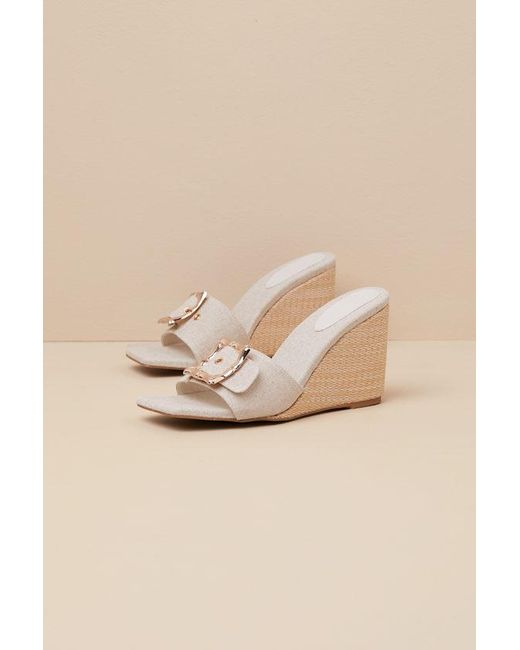 Billini Natural Giavanna Wheat Linen Raffia Buckle Wedge Sandals