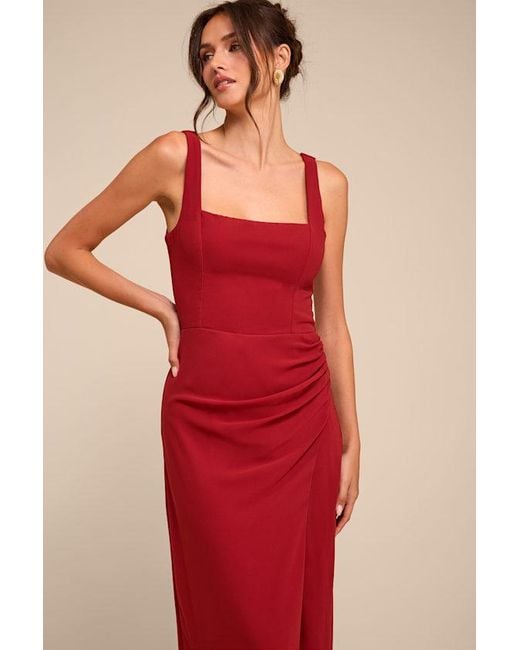 Lulus Red Glamorous Disposition Rust Ruched Maxi Dress