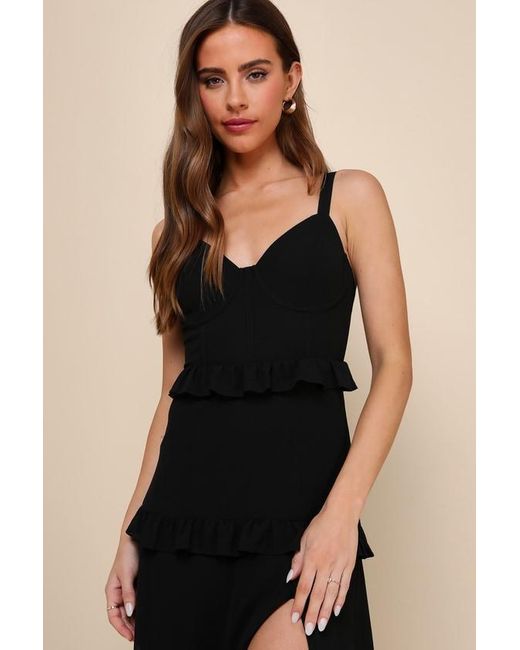 Lulus Black Sincerely Poised Backless Bustier Tiered Maxi Dress