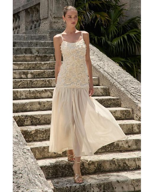 Lulus Natural Kalene Cream 3D Rosette Sheer Hem Maxi Dress