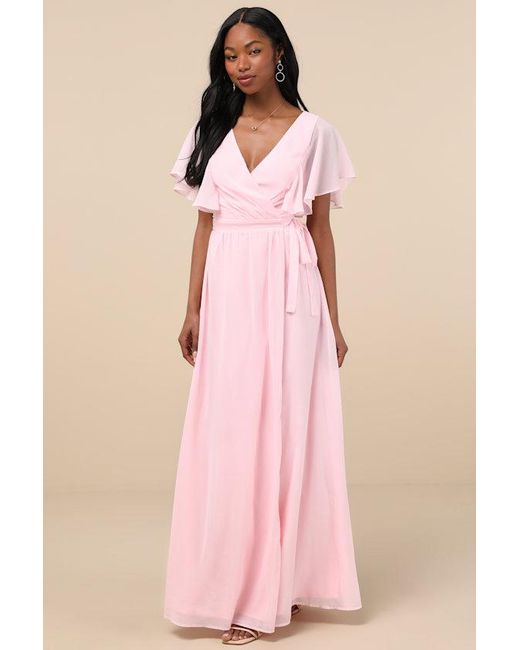 Lulus Convincing Grace Light Blush Flutter Sleeve Wrap Maxi Dress in Pink |  Lyst