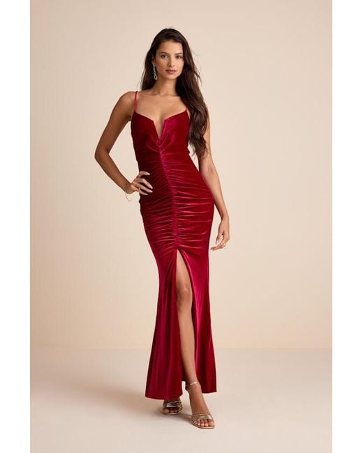 Lulus Red Stunning Invitation Velvet Ruched Sleeveless Maxi Dress