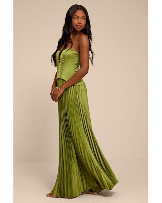 Lulus Green Makani Lime Satin Bustier Maxi Dress