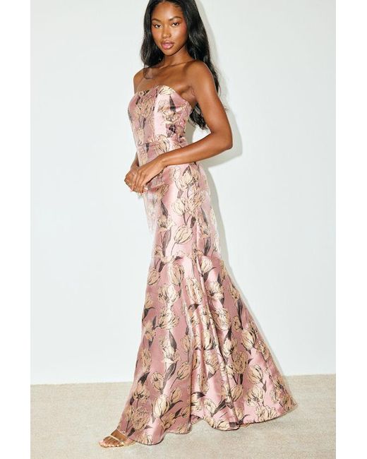 Lulus Purple Gowning Around Floral Jacquard Strapless Maxi Dress