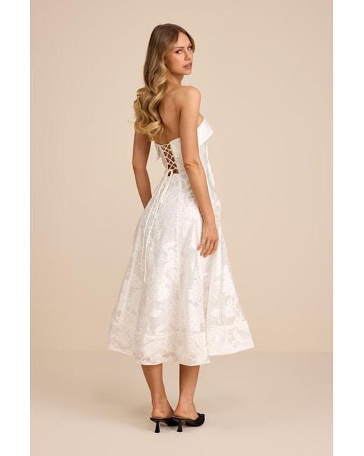 Lulus Natural Abilene Floral Jacquard Rhinestone Strapless Midi Dress
