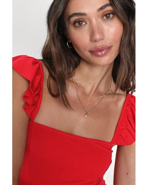 Lulus Red Sunny Mindset Ruffled Strap Tank Top
