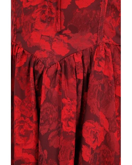 Lulus Red Enviable Charm Floral Jacquard Off-The-Shoulder Mini Dress