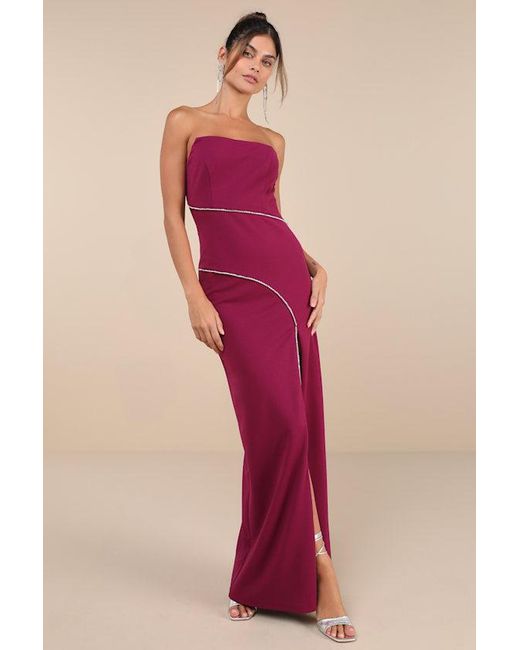 Lulus Red Elevated Sparkle Rhinestone Strapless Maxi Dress