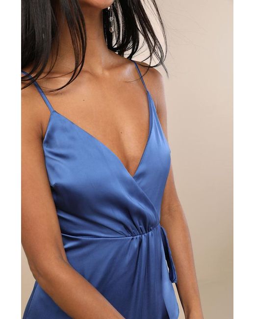 Lulus Blue Enchanted Moments Satin Ruffled High-Low Dress